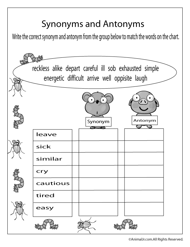 Antonyms Worksheets For Grade 1