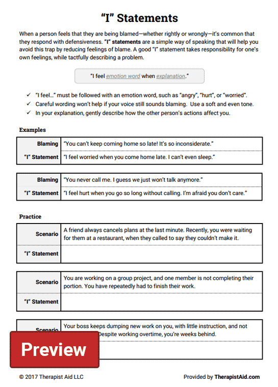 I Statements Worksheets