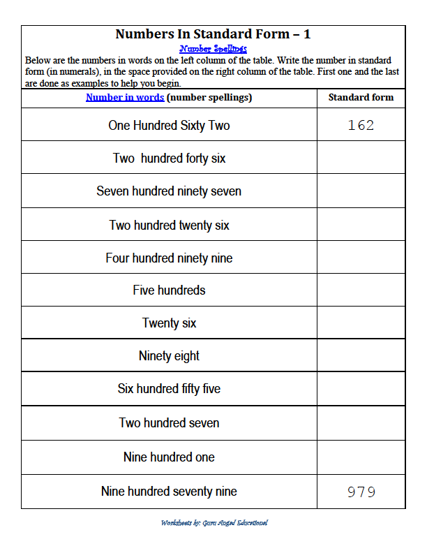 Standard Form Worksheet Pdf