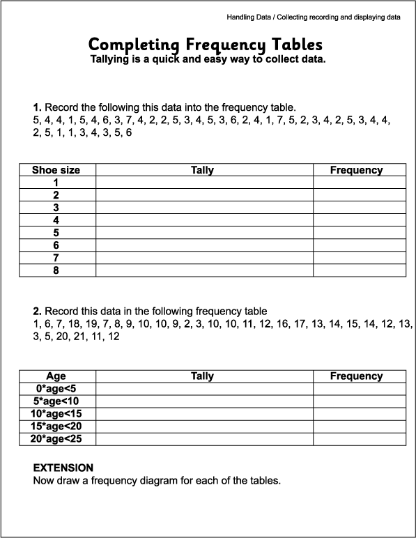 Frequency Table Worksheet Pdf