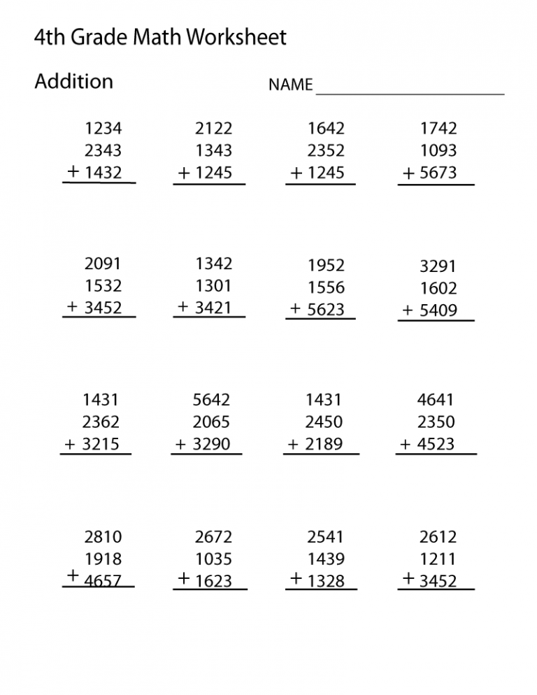 Maths Worksheet For Class 4 Addition