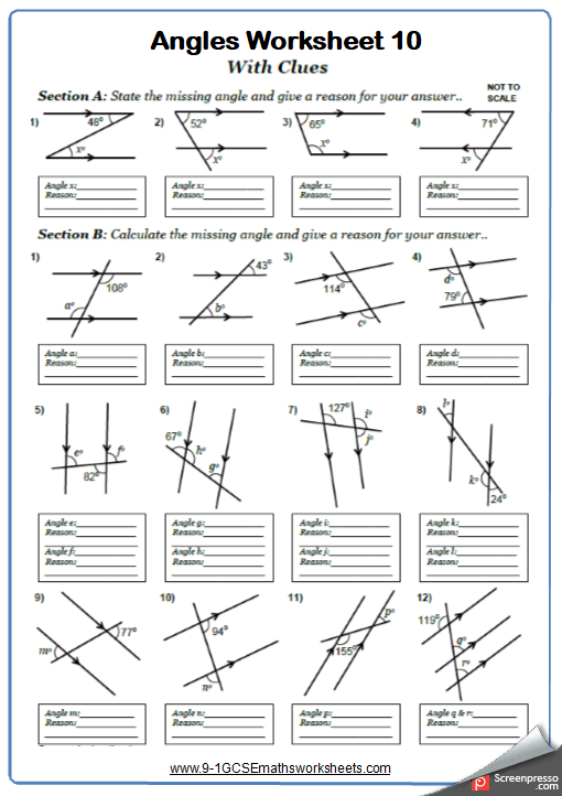 Angles In Parallel Lines Worksheet