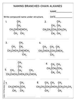 Organic Chemistry Naming Alkanes Worksheet