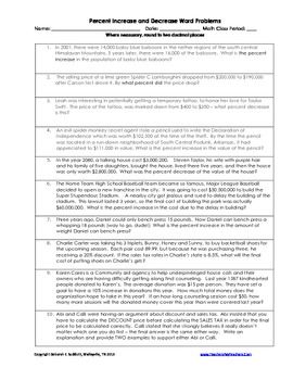 Math Percentage Increase And Decrease Worksheet