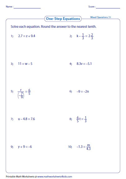 3 Step Algebra Equations Worksheets