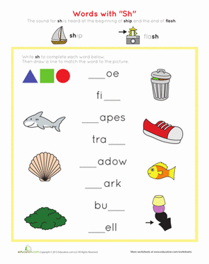 Sh Words Worksheet For Grade 1