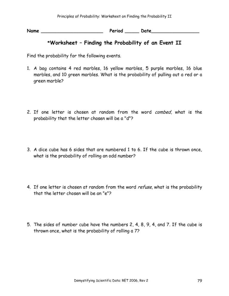 Conditional Probability Worksheet