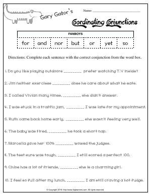 Conjunction Worksheets Grade 7