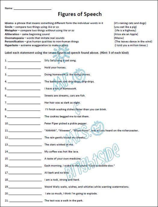 Figures Of Speech Worksheet With Answers Pdf