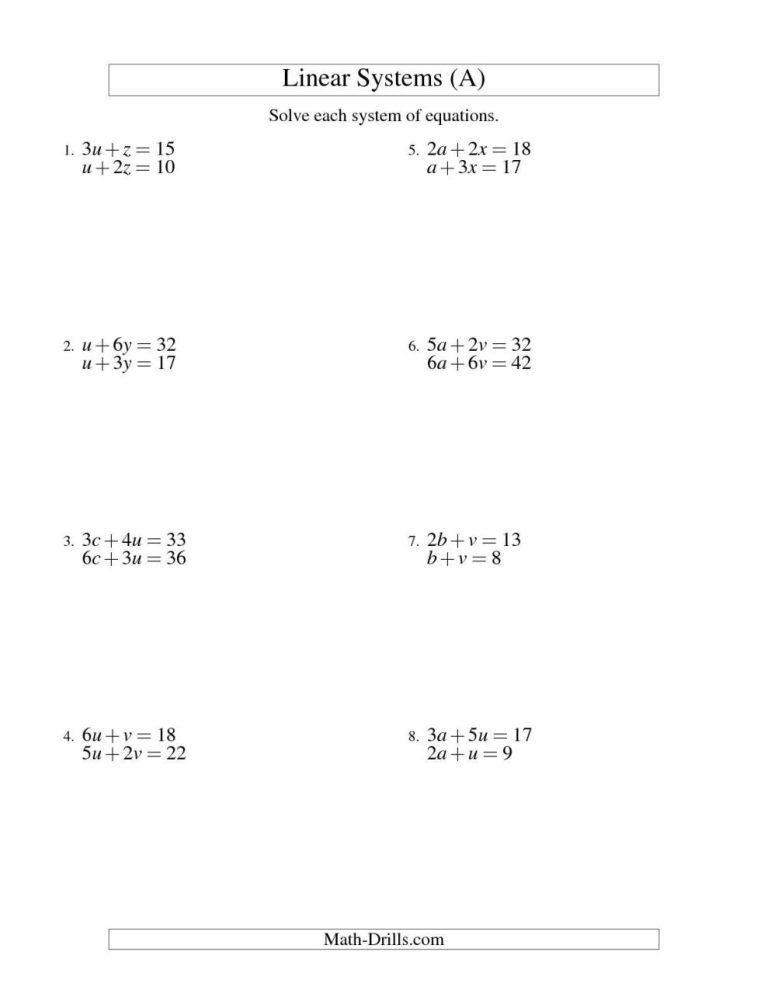 System Of Equations Worksheet With Answers