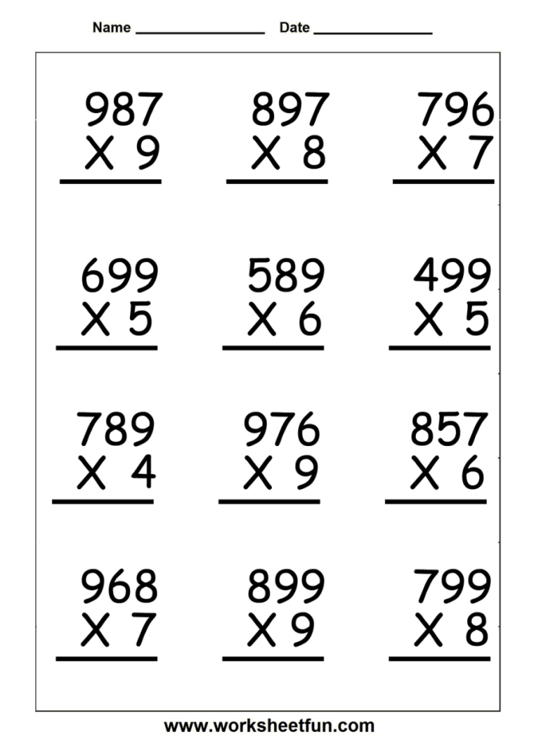 Maths Worksheet For Class 5 Multiplication