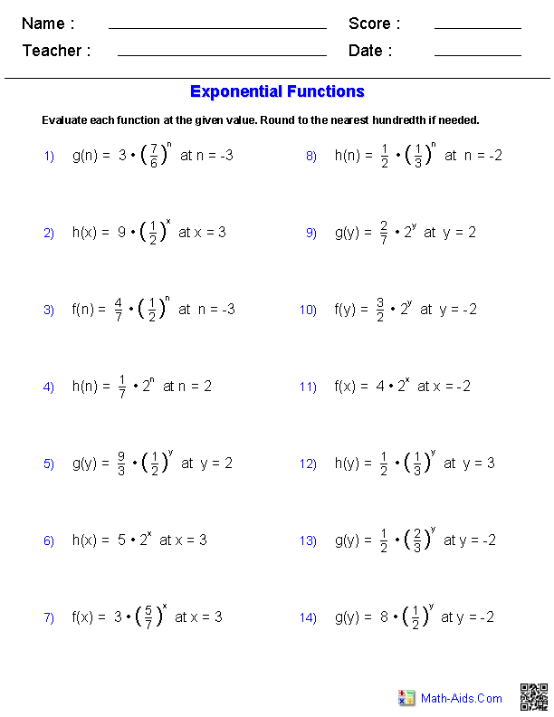 Functions Worksheet Algebra 2