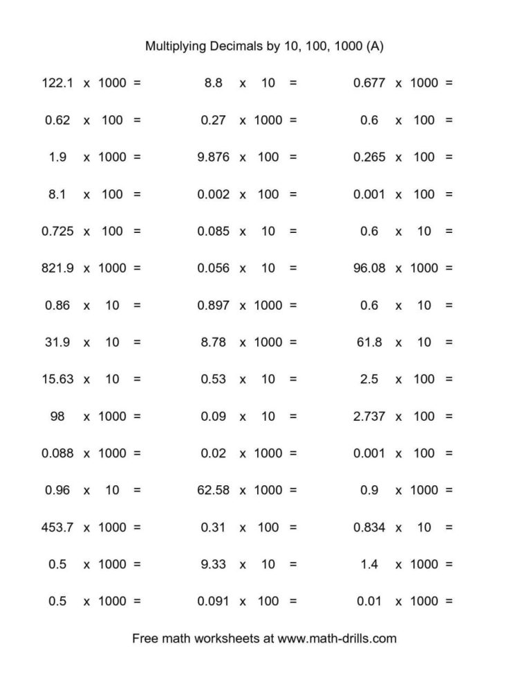 Multiplying And Dividing Decimals Worksheets 7th Grade