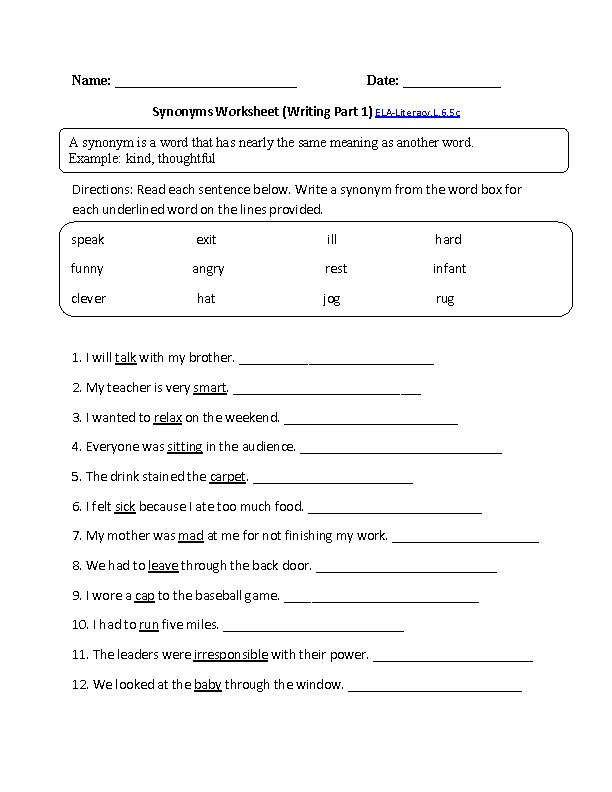 Grade 6 English Worksheets Printable