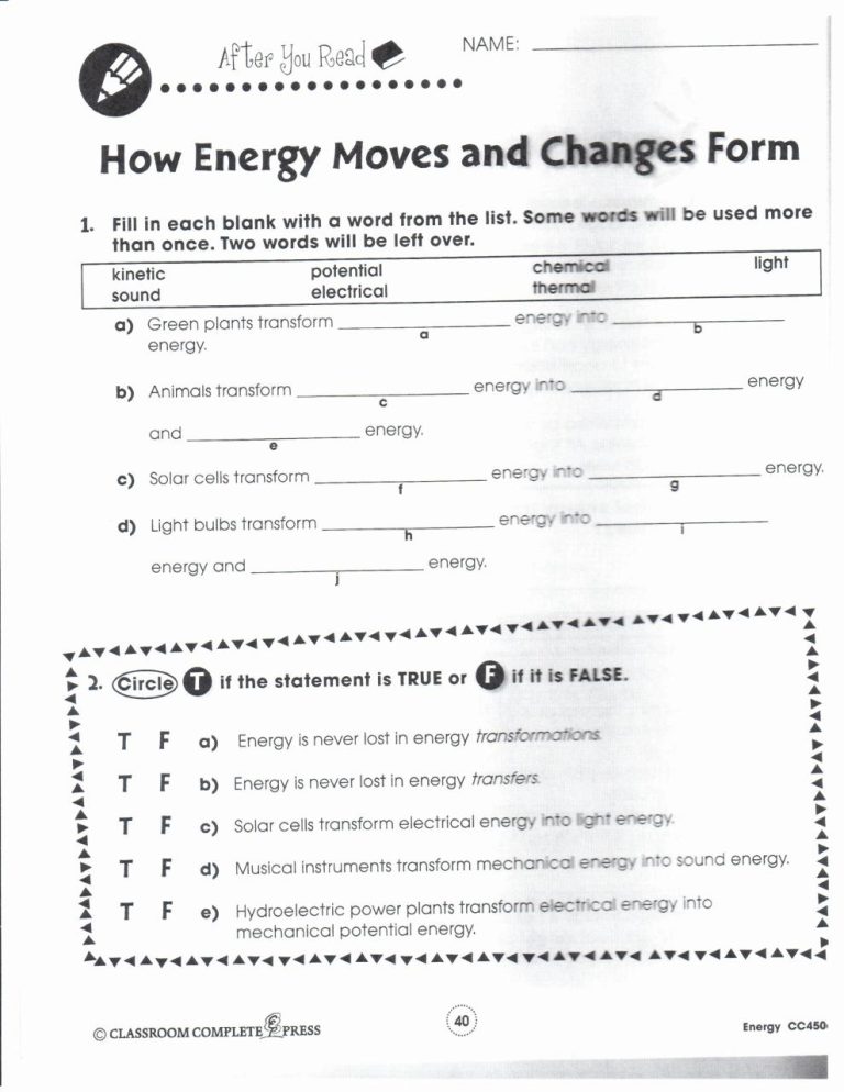 Work Power And Energy Worksheet Answer Key