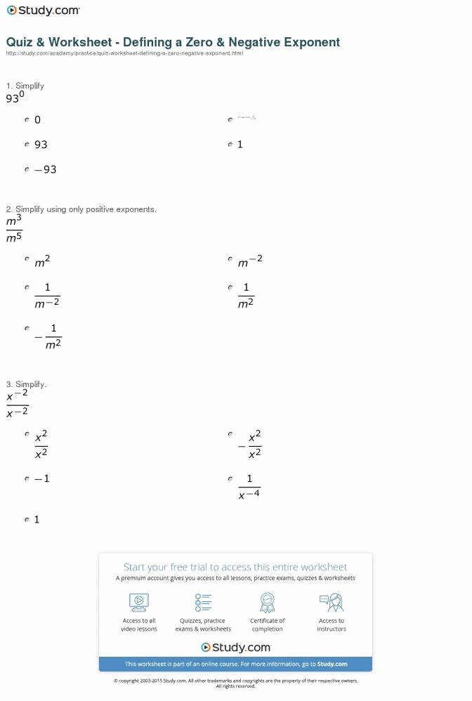 Negative Exponents Worksheet 1