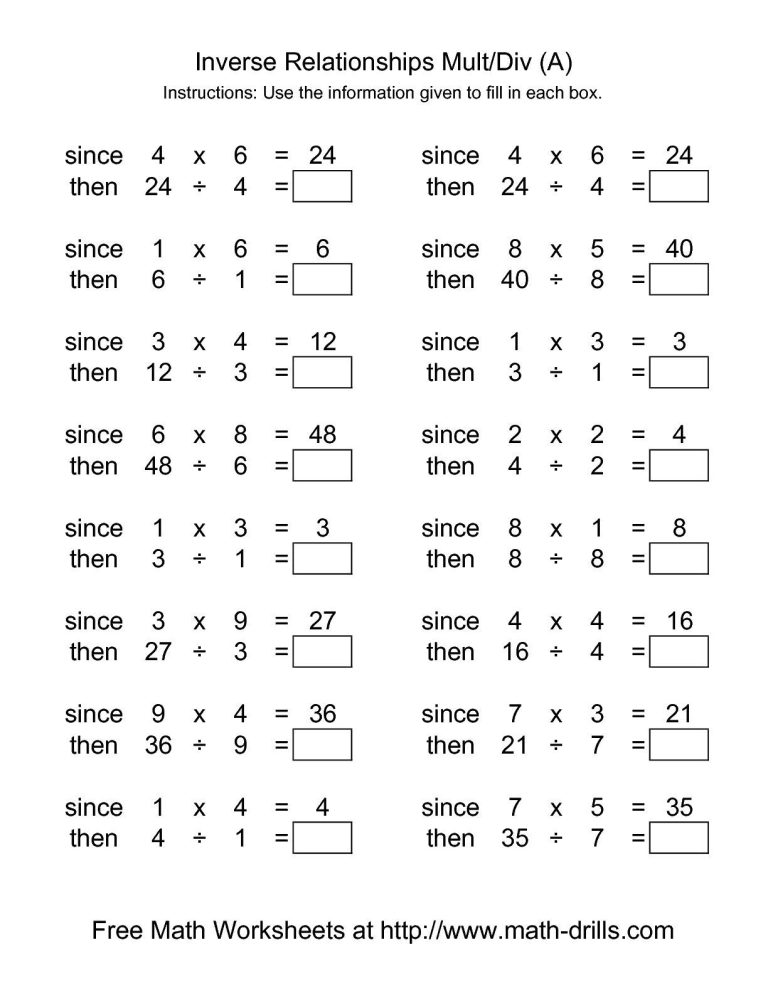 Inverse Operations Worksheets Multiplication And Division