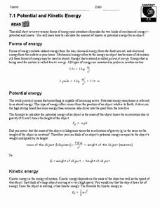 Potential And Kinetic Energy Worksheet 9th Grade