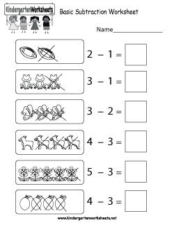 Printable Kindergarten Subtraction Worksheets