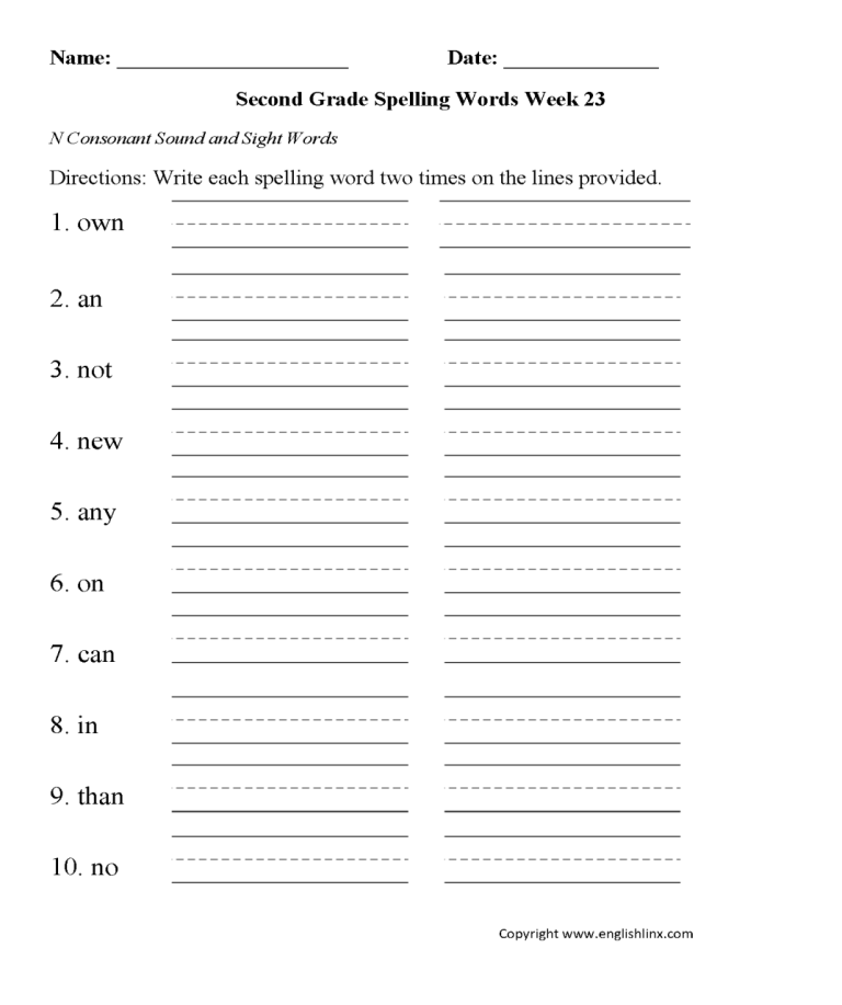 Spelling Worksheets For 2nd Grade