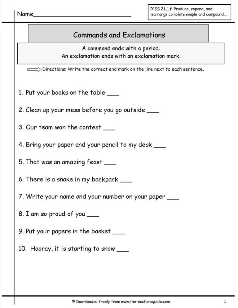 Types Of Sentences Worksheets 4th Grade