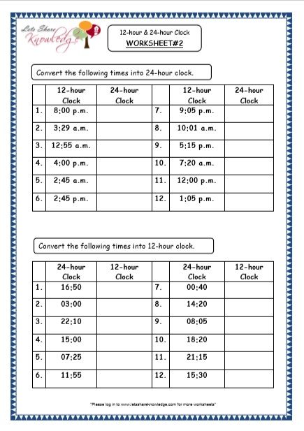 24 Hour Clock Worksheets Year 3