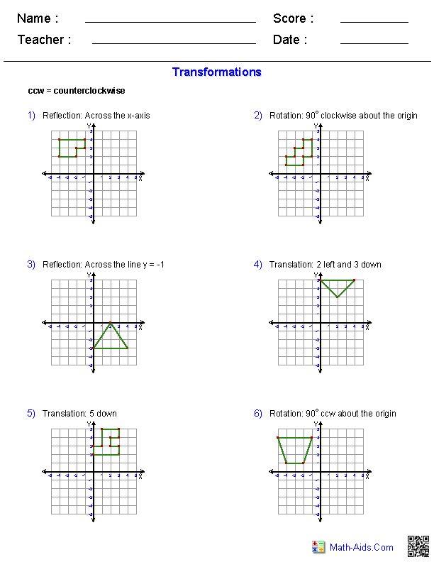 Geometry Transformations Worksheet