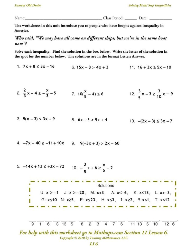 Multi Step Inequalities Worksheet