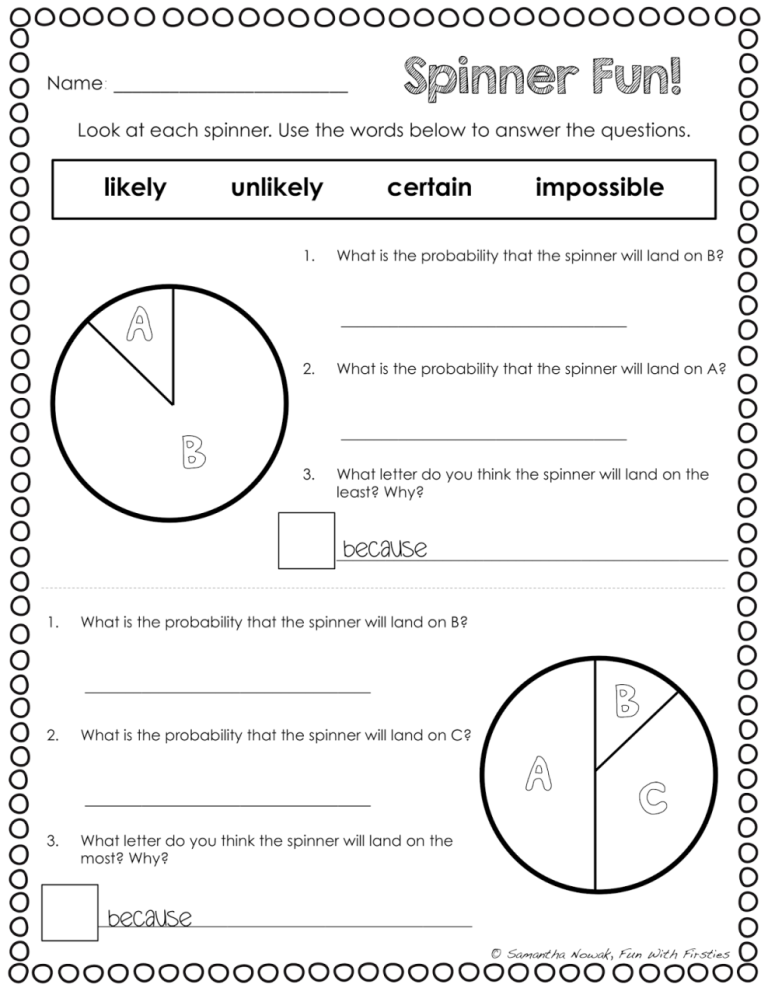 Probability Worksheets Grade 1