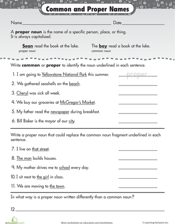 Common Noun And Proper Noun Worksheet For Grade 3