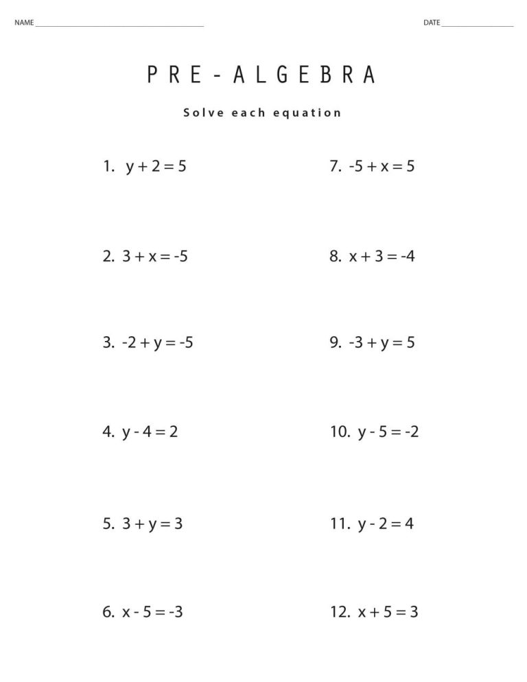 Basic Algebra Worksheets For Grade 6