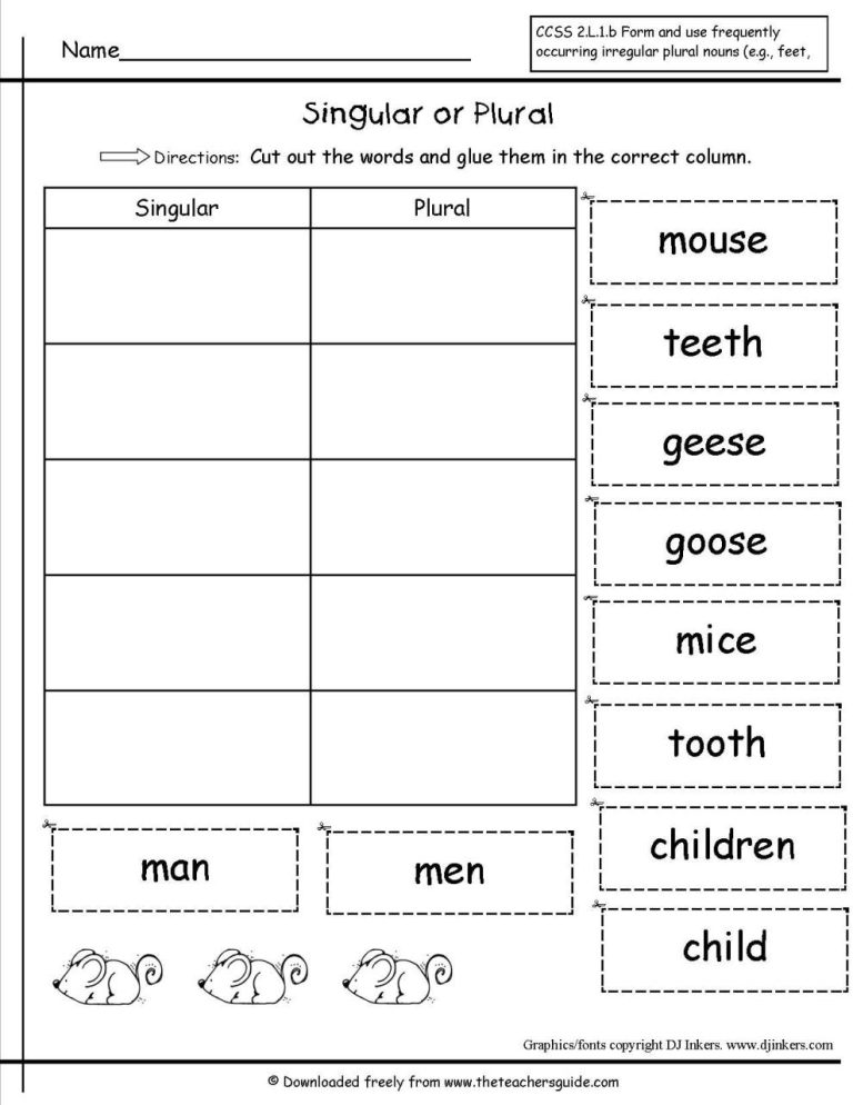 Plural Nouns Worksheets Pdf