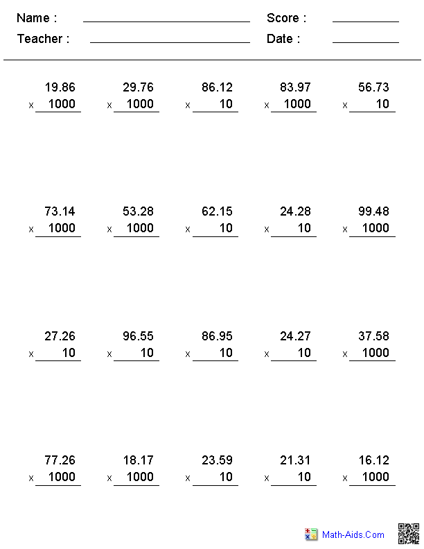 Decimal Multiplication Worksheet Year 6