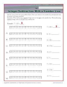 Subtracting Integers Worksheet With Number Line