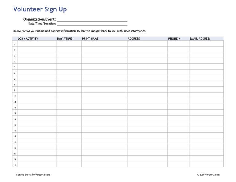 Printable Sign In Sheet Free