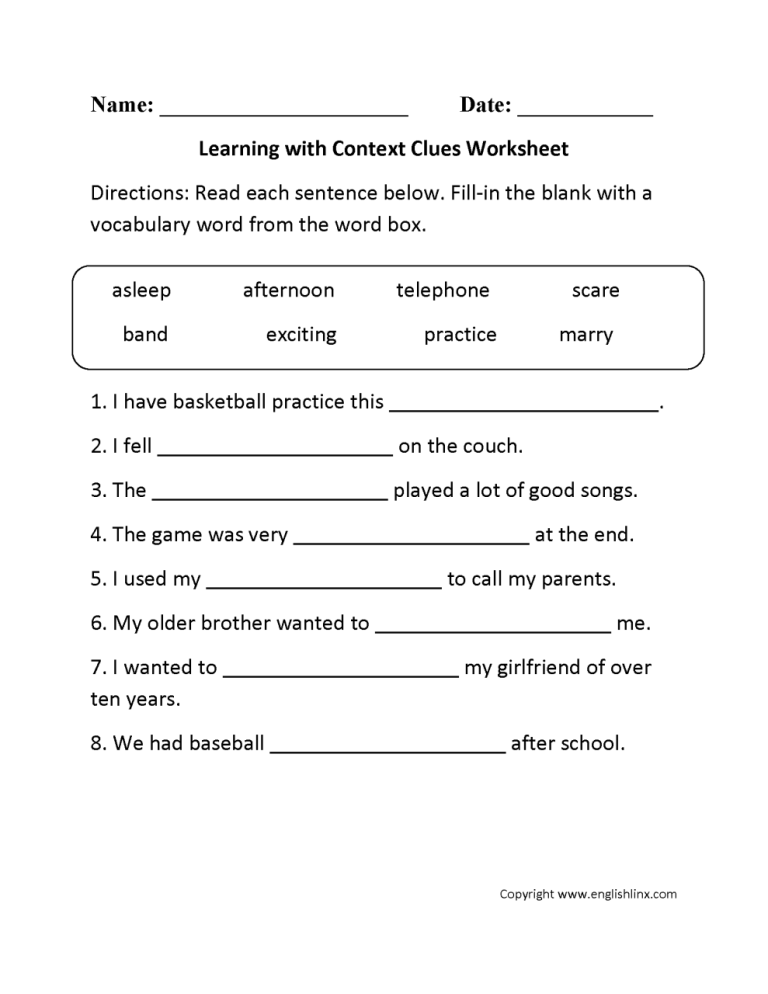 Context Clues Worksheets 2nd Grade