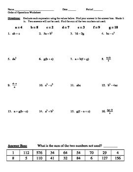 Evaluating Algebraic Expressions Worksheet With Answers