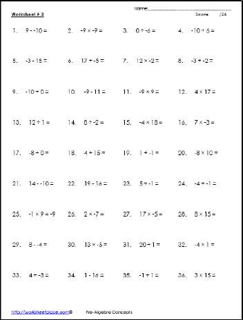 7th Grade Math Worksheets Grade 7