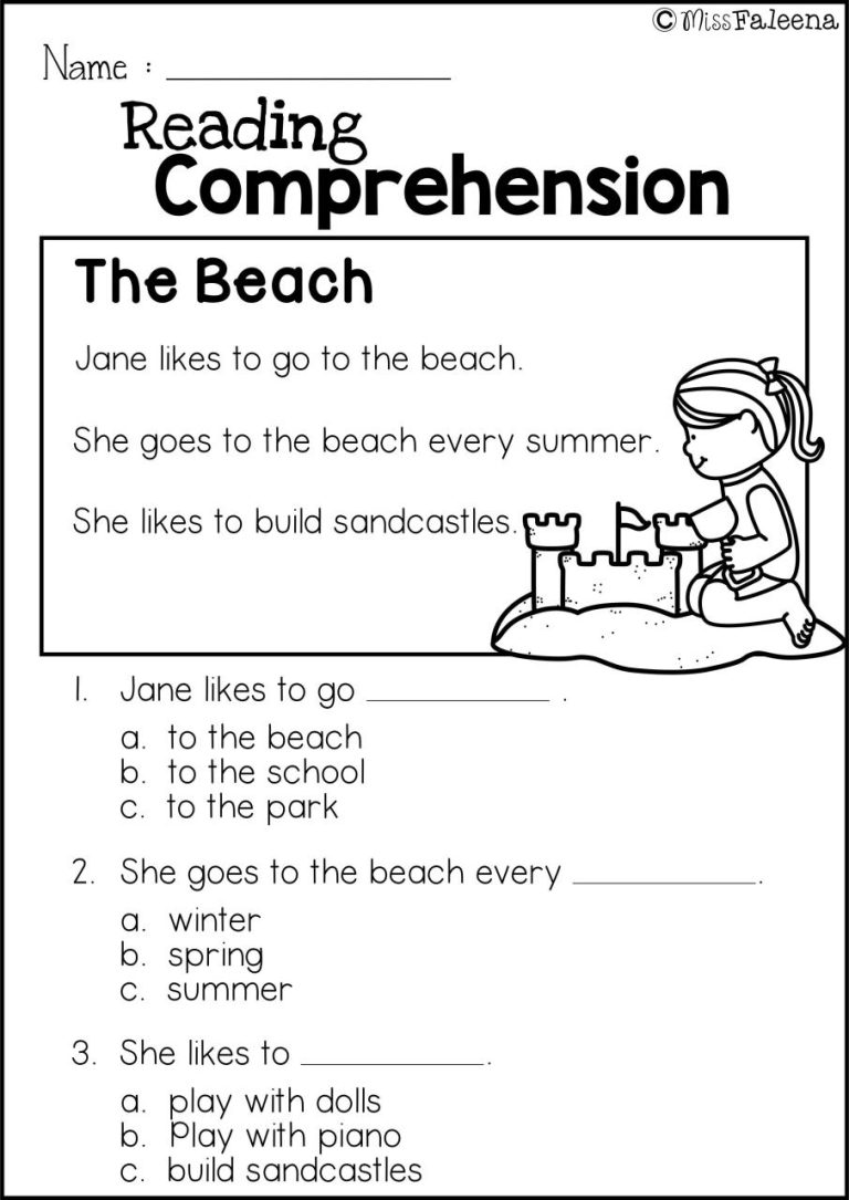 Free Reading Comprehension Worksheets For Kindergarten