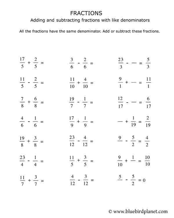 Maths Worksheet For Class 5 Fractions