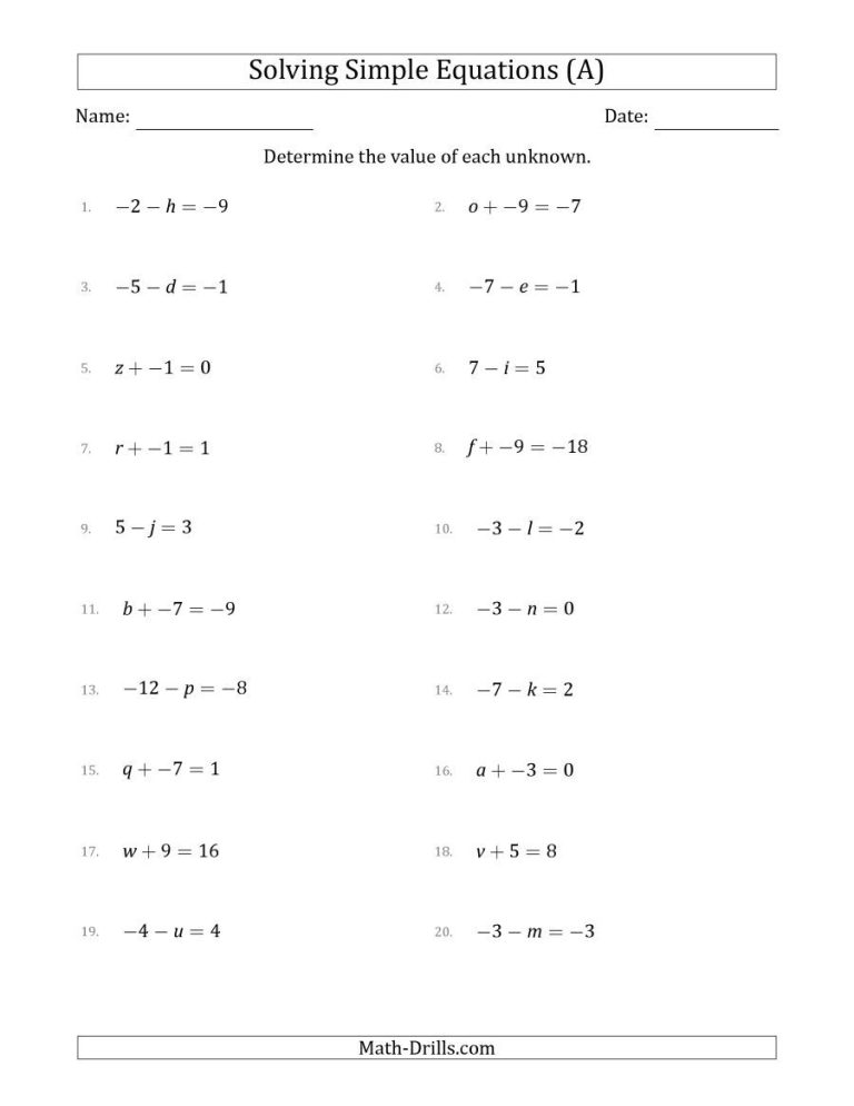 5th Grade Simple Algebra Worksheets