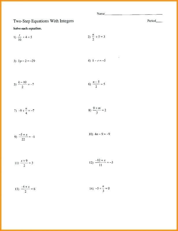 One Step Equations Worksheet Pdf