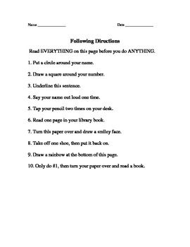 Following Directions Worksheet Funny