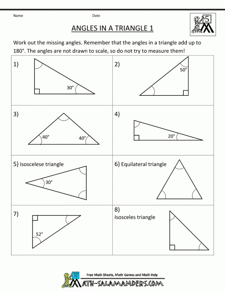 Finding Missing Angles In Triangles Worksheet Answers