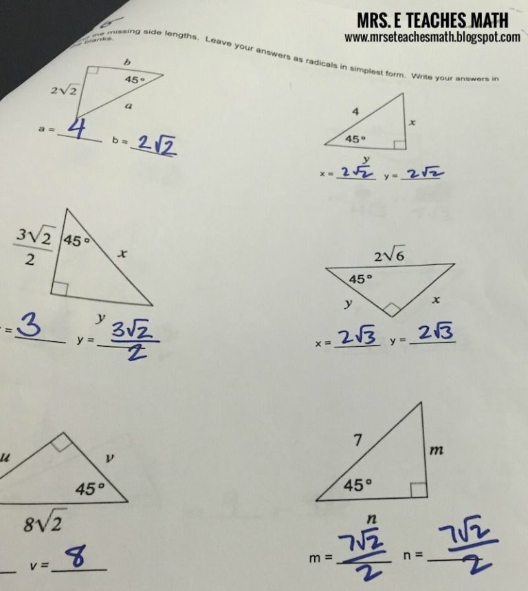 Answer Right Triangle Trig Worksheet