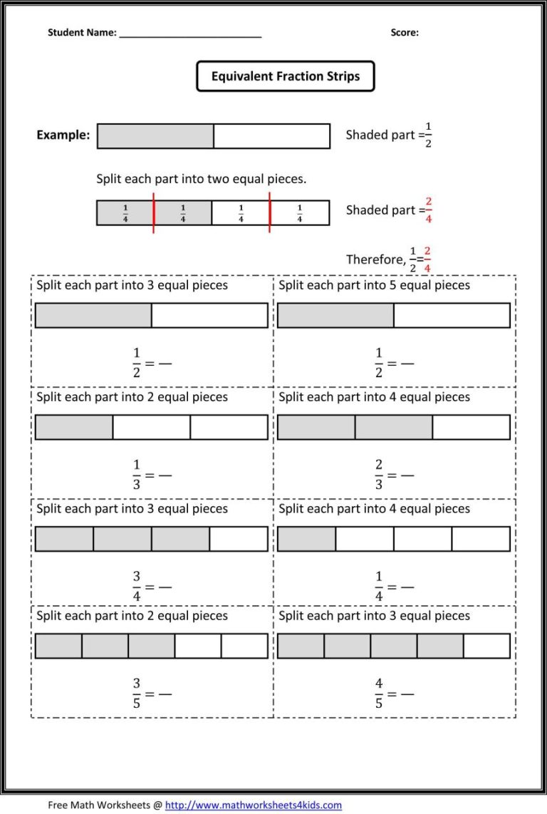 Equivalent Fractions Worksheet Free