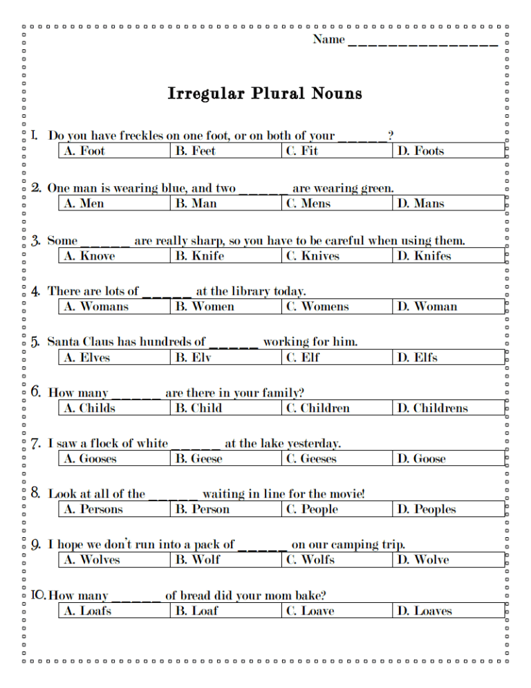 Grade 5 Singular And Plural Nouns Sentences Worksheets