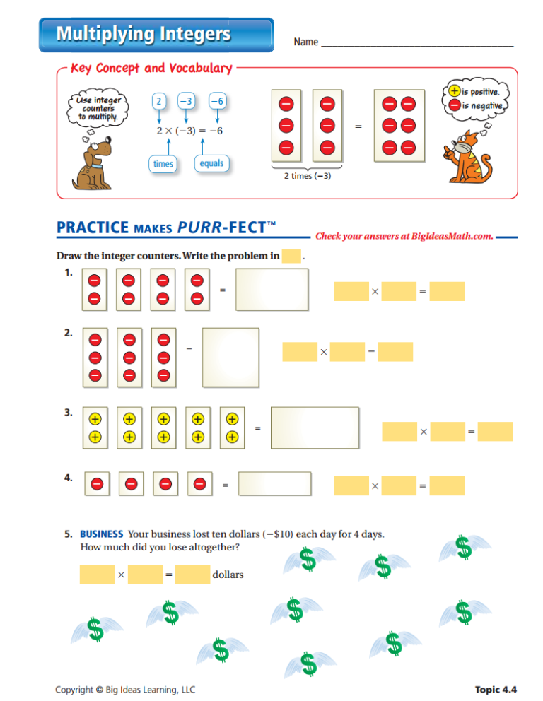 Adding And Subtracting Integers With Counters Worksheet Pdf