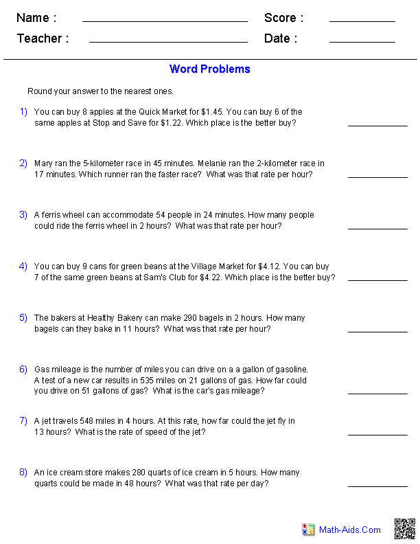 Unit Rate Worksheet 7th Grade Answer Key