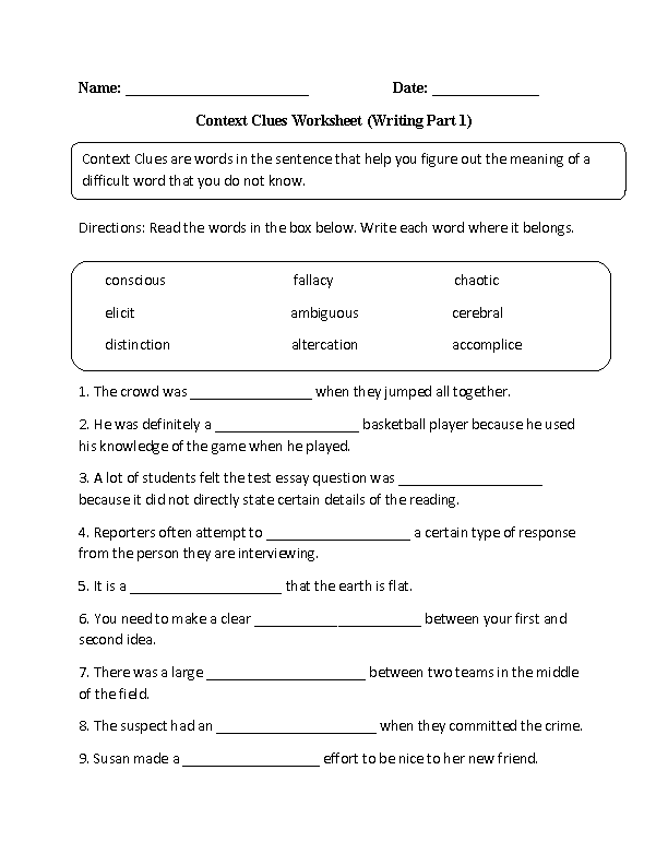 3rd Grade Types Of Context Clues Worksheet